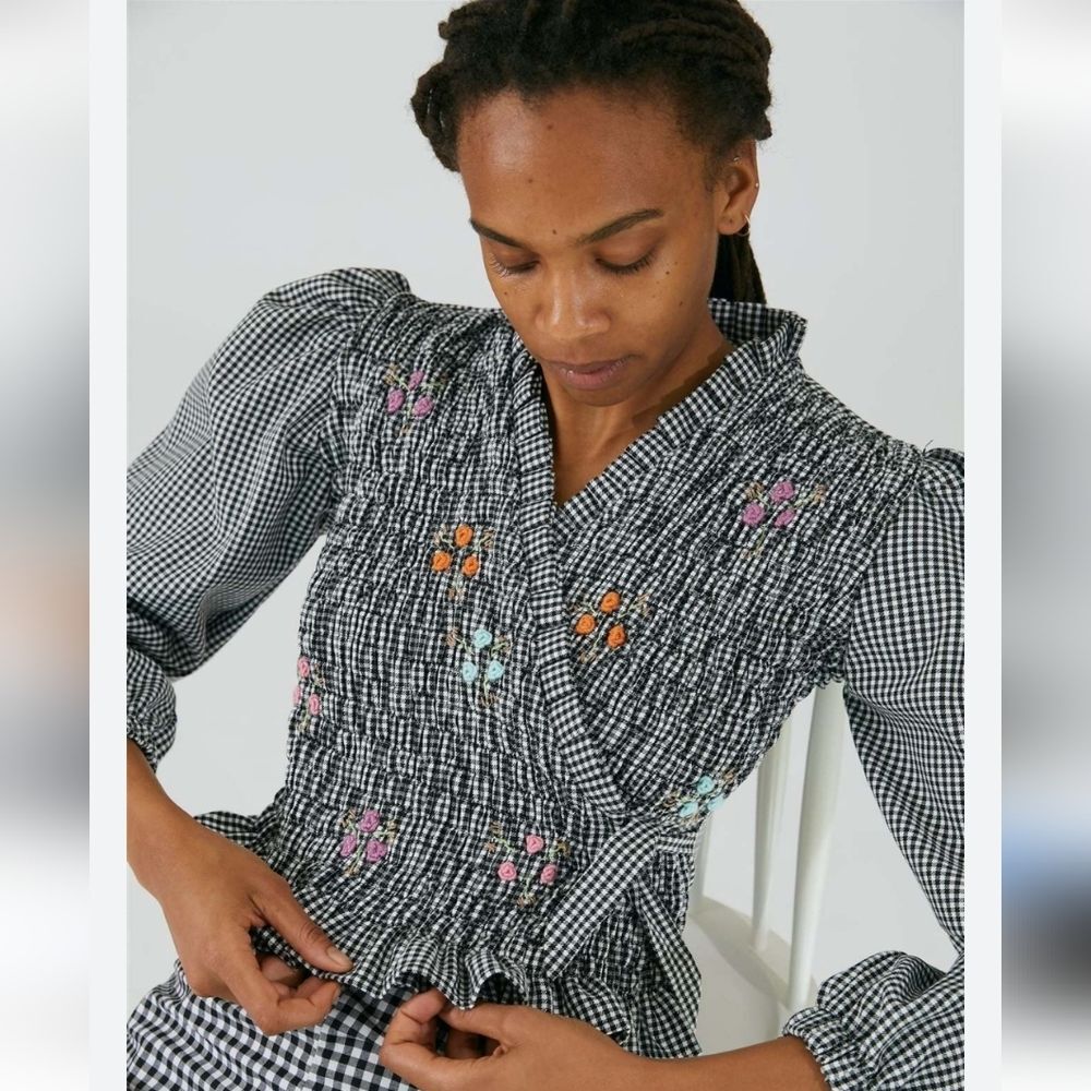 Tach Clothing Cedrina Gingham Wrap Blouse  Size M